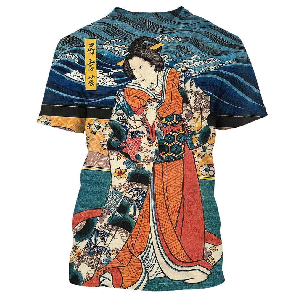 Japanese Geisha 3d Print Summer Men's O-Neck T-shirts Casual Short Sleeve Oversized Pullover Fashion Streetwear Man Clothing