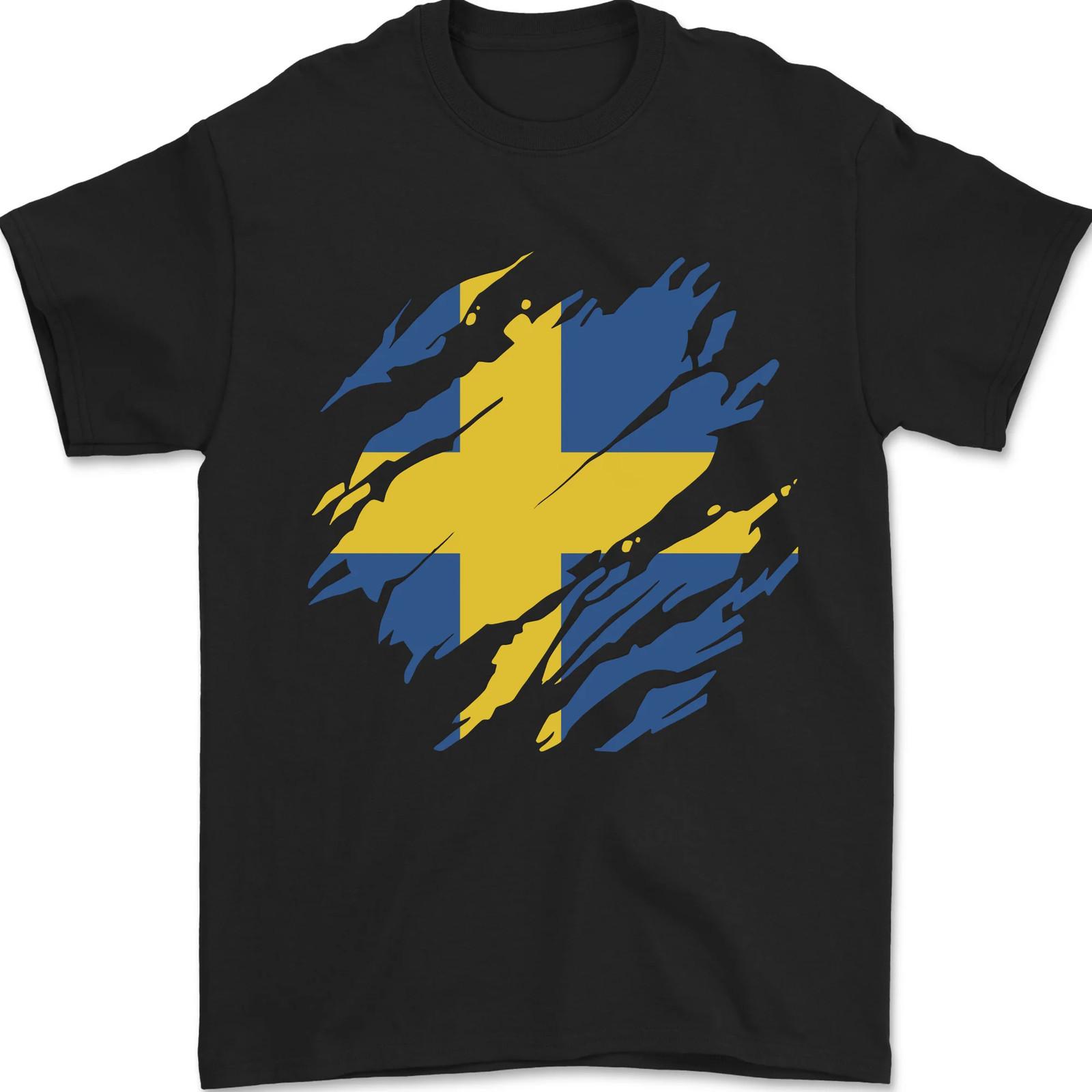 Torn Swedish Flag Sweden Day Football Mens T-Shirt 100% Cotton M