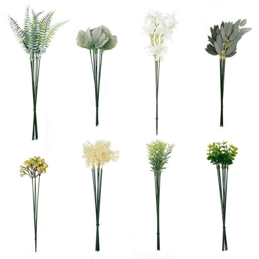 70/75Pcs Faux Greenery Combination Set Artificial Wedding Bouquet Set Faux Flowers Kit for Wedding Home Decoration