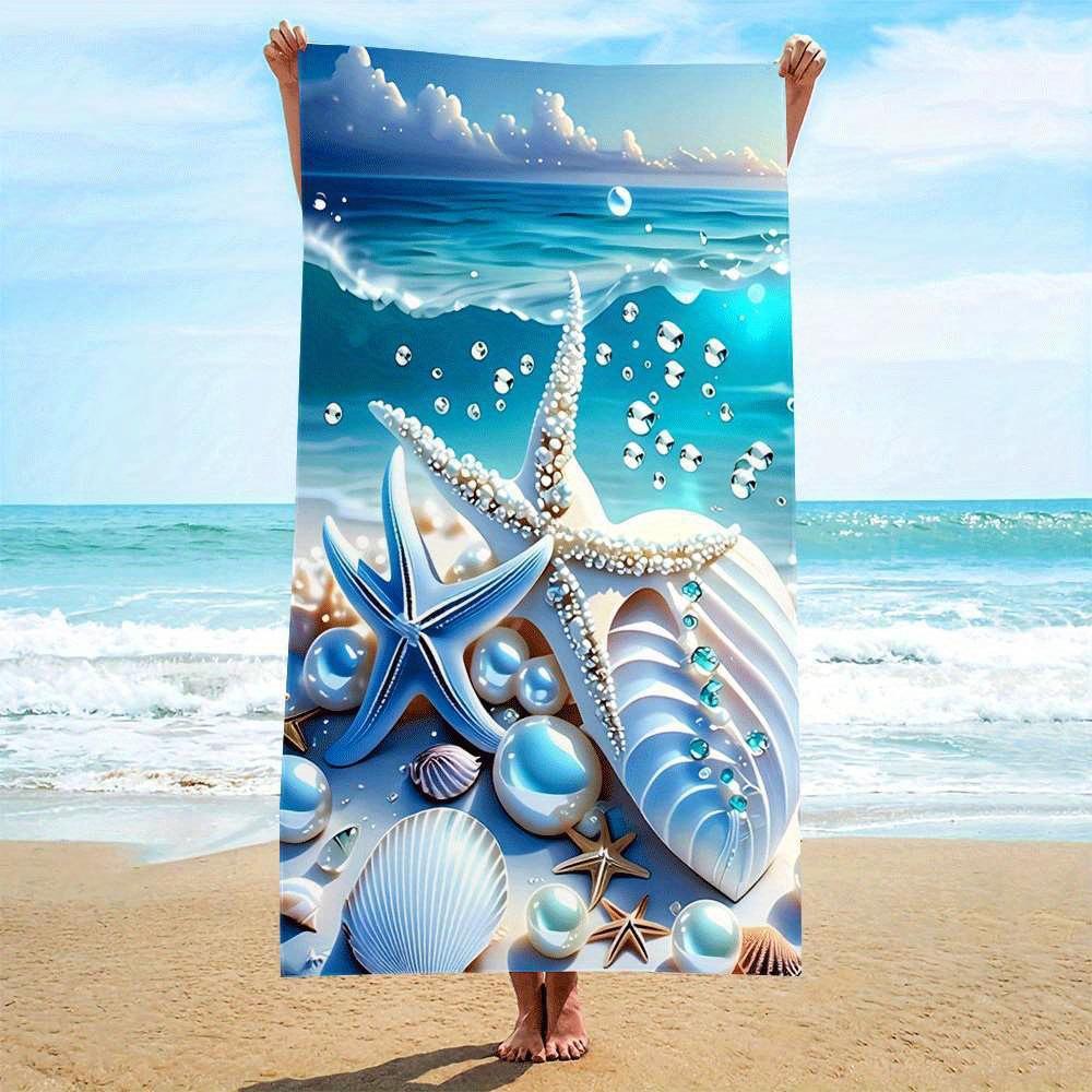 Beach Theme Beach Towel Starfish Shell Printing Microfiber Quick Drying Absorbent Large Bath Towel