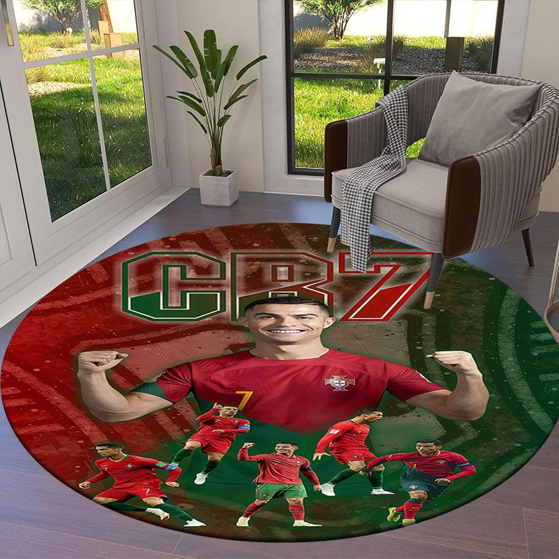 Cristiano Ronaldo Round Area Rug,Carpet Rug for Living Room Bedroom Sofa Playroom Decor,Non-slip Floor Mat