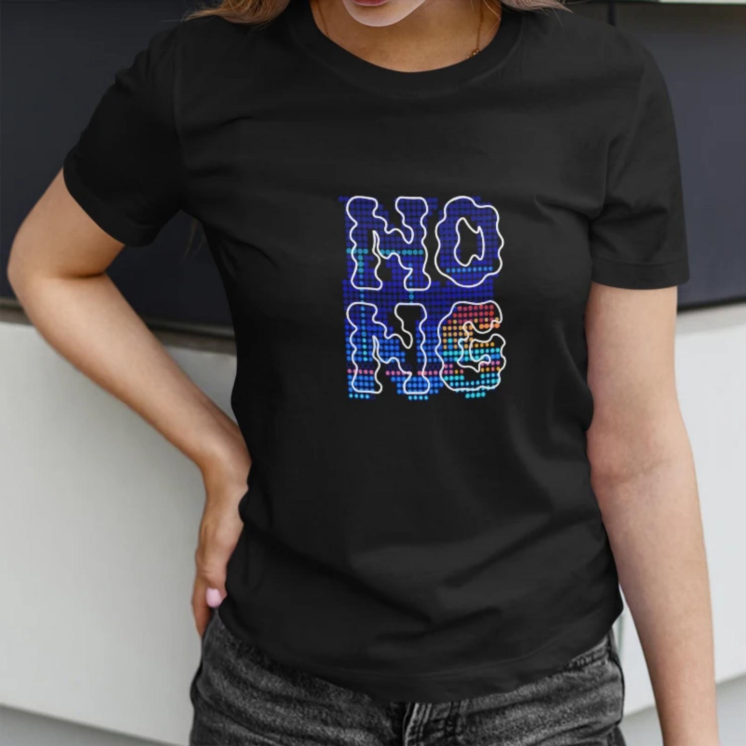 Trendy Womens Short Sleeve T Shirt NO HG Colorful Pixelated Design Stylish Tee for Fashion Forward Women S чёрный