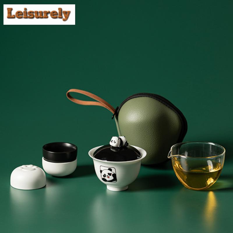 Panda Travel Tea Set Kit Traditional Teapot and Cup Set Set of Cups 1 Pot 2 Cups Tea Making Organizer Portable Camping Handbag
