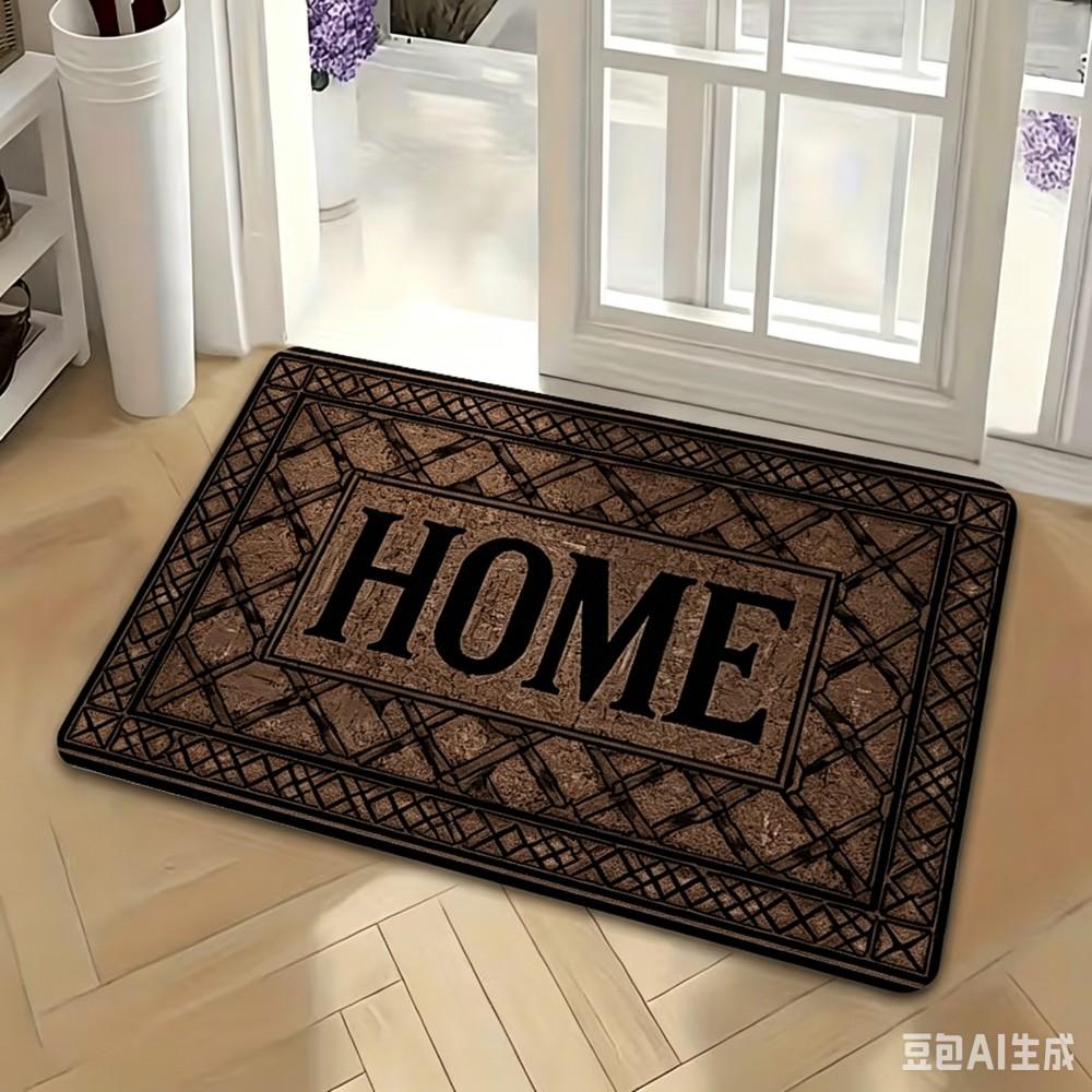HOME Letter Printed Welcome Doormat Classic Lattice Floor Rug Non Slip Entrance Mat Indoor Outdoor Kitchen Carpet