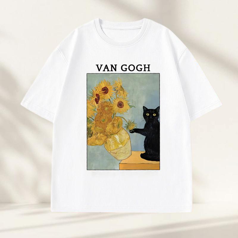 Van Gogh Sunflowers Print TShirt Men Women Vintage Harajuku Short Sleeve Tees Casual Round Neck Cotton Tee Shirt Clothes