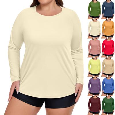 Women's Solid Color Large Size Long Sleeve Swimsuit Sun  Jacket Quick Dry Hiking Top