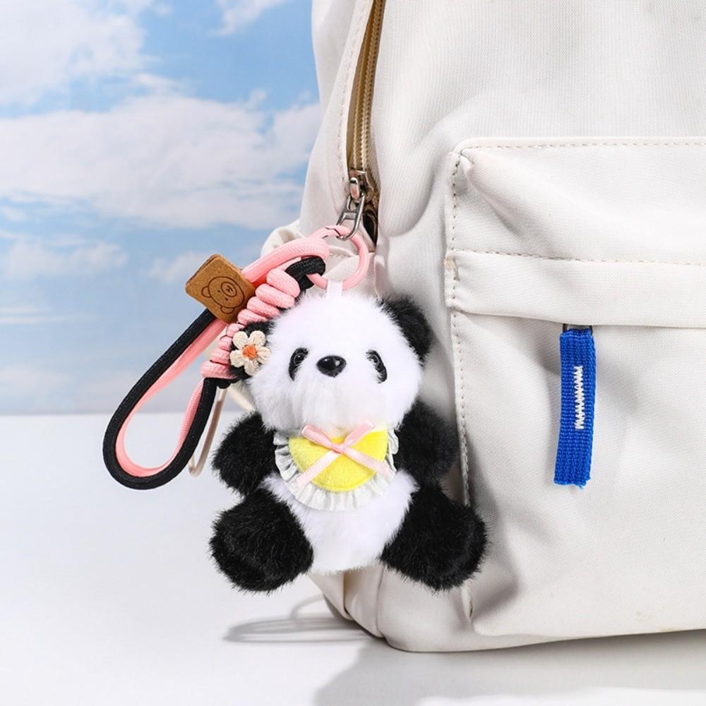 Backpack Decoration Bow Bear Keychain Bag Pendant Plush Key Ring Panda Plush Doll  Women Girls