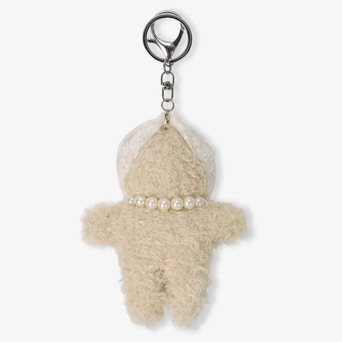 See-through Lace Kerchief Bear Keyring - Light Beige