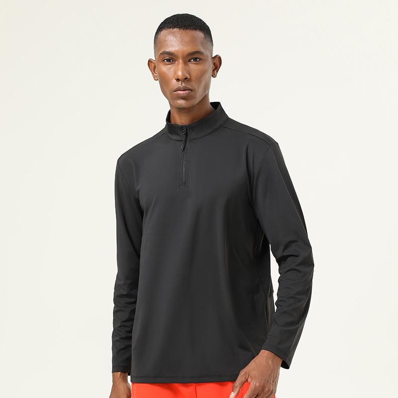 Men’s High-Elastic Long-Sleeve Zipper Henley for Autumn/Winter Running and Fitness