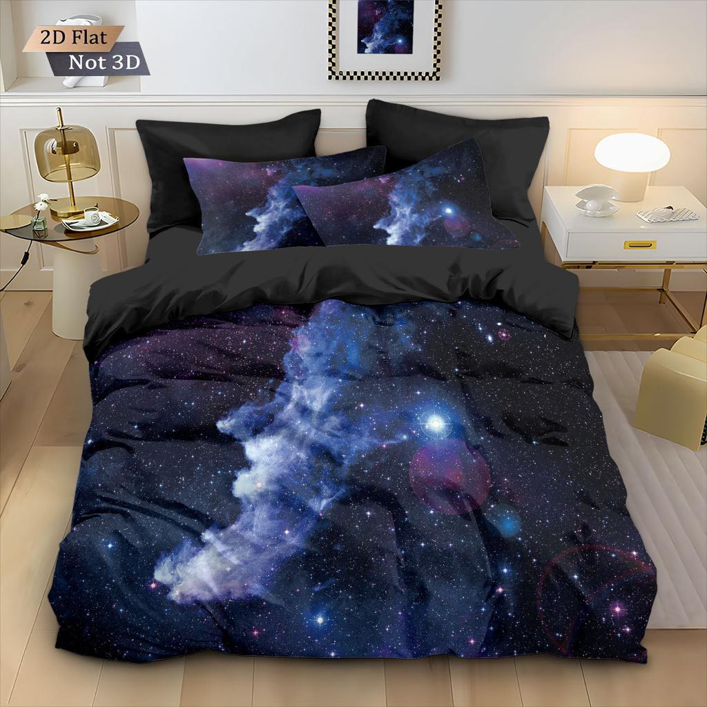 Space And Universe Quilt Cover 3D Printed Galactic Starry Sky Bedding Set Bedroom Decoration With Zipper Single Twins Large Size