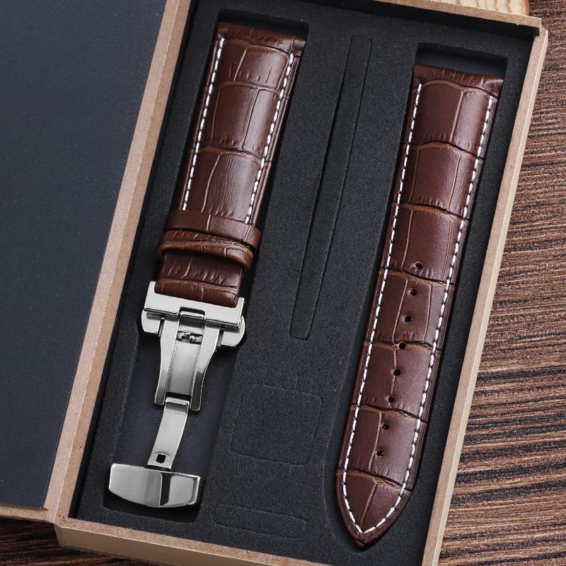 Echte Rindsleder Uhrenarmbänder mit Box Uhrenarmband 4mm 16mm 18mm 20mm 21mm 22mm 24mm Armband Gürtel Faltschließe Uhrenarmband