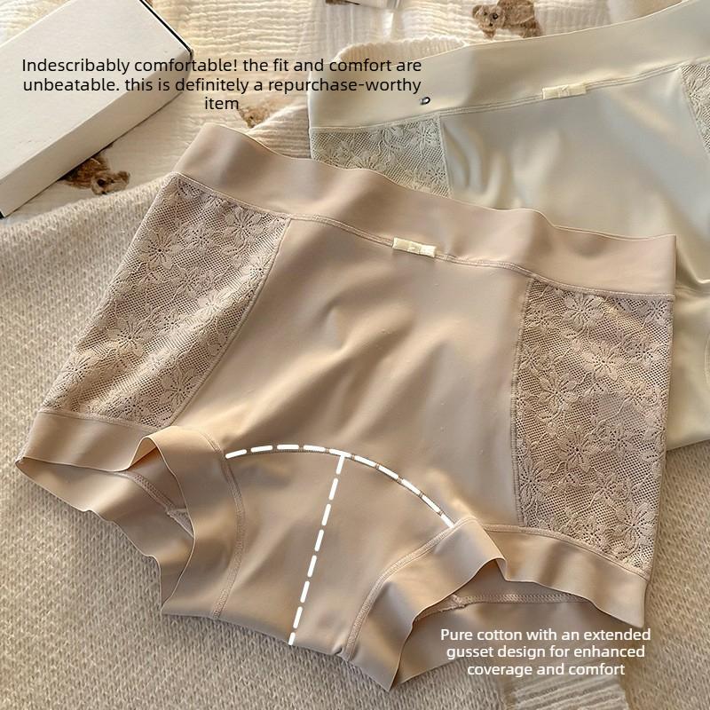 Female Summer Ice Silk Cotton 10A Antibacterial Extended Crotch No Trace Small Waist Flat Angle Briefs