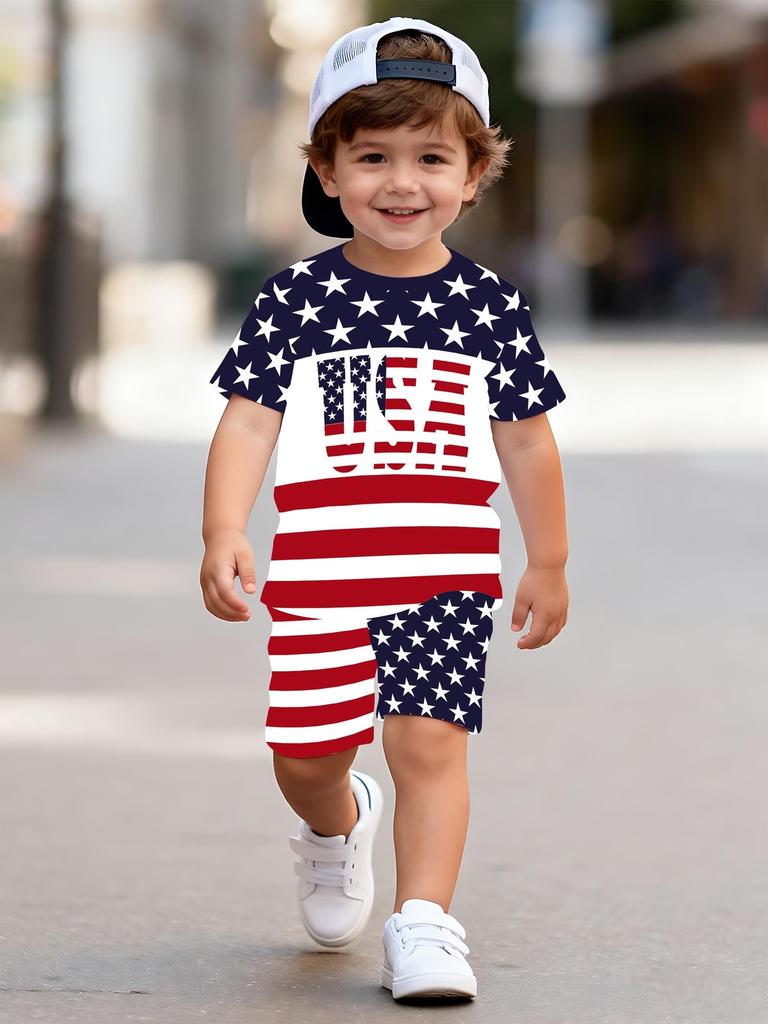 Summer New Casual D Printing Short-sleeved Suit Y Children's Suit Cartoon Letter New
