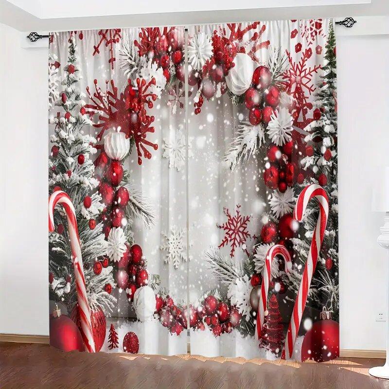 2 Pcs Christmas decorative  print curtains,suitable for bedroom,living room kitchen decoration,home decoration,window decoration