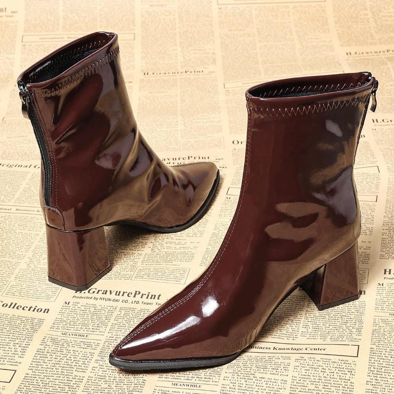 Women Ankle High Heels Chelsea Boots Pointed Toe Shoes Goth Designer Pumps Winter New Brand Shoes Women Motorcycle Boots