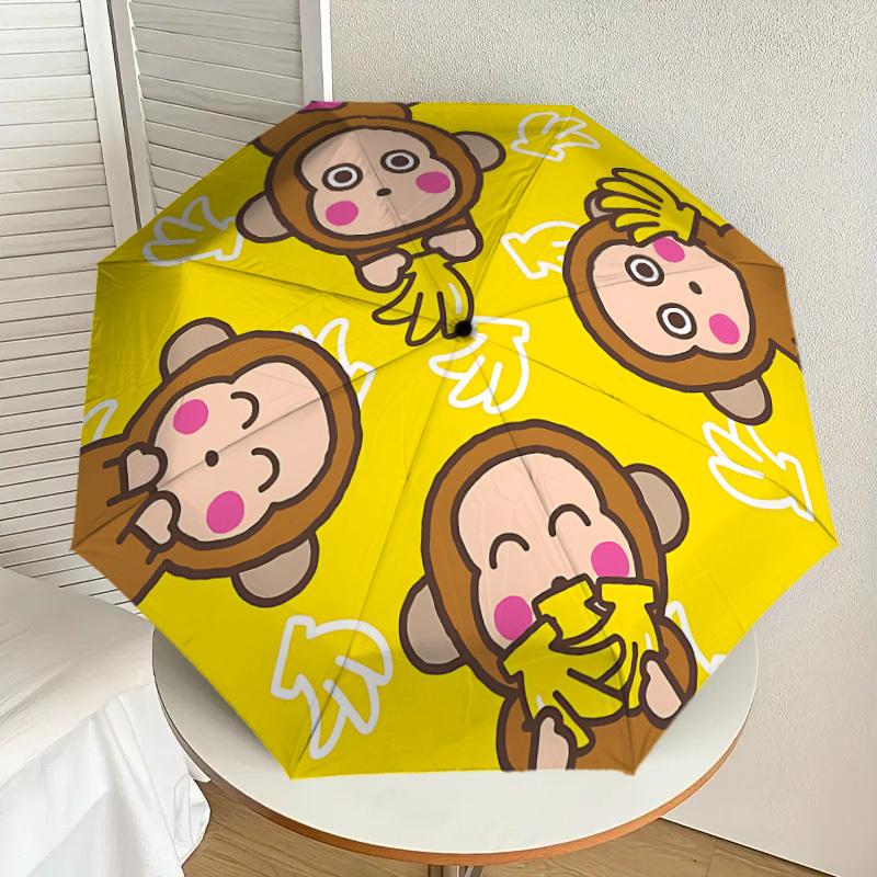 1 Stück Affe Sanrio Regenschirm-8-Speichen verstärkt, Automatisches Öffnen, Leicht & Langlebig, Niedliches Modeaccessoire für Draußen-P142