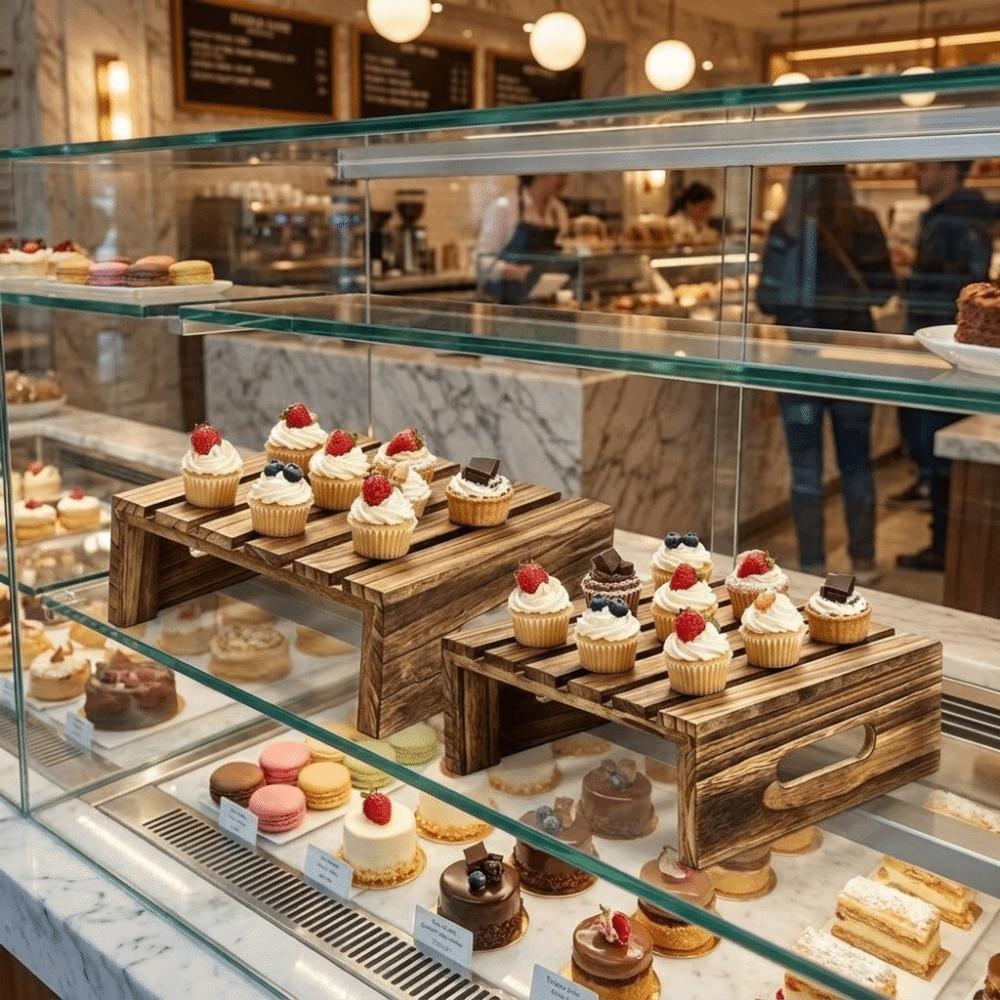 Massivholz Kuchenständer Rustikaler Lebensmittel-Display-Ständer Dim Sum Ständer Cupcake-Display-Erhöhung Charcuterie