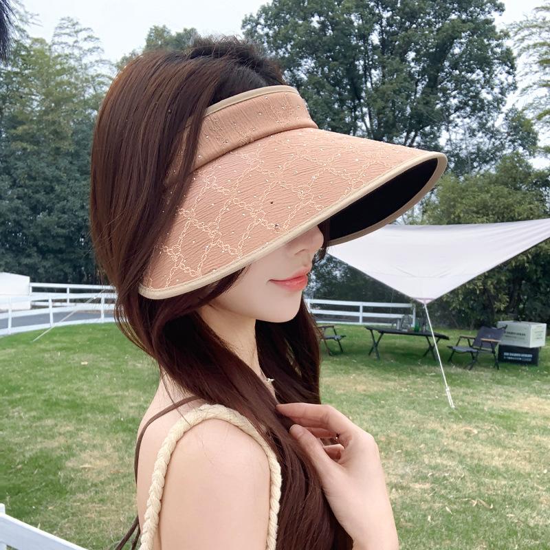 Taizhou Wenling hat women's summer versatile sunshade sunscreen hat fashion lace flower ice silk empty top hat sun hat
