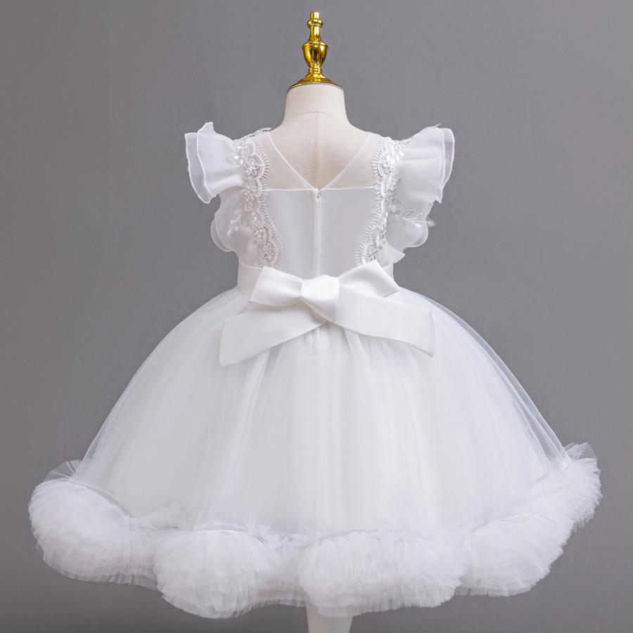 New Kids Net Lace Princess Dress with Frills, Large Size Girls' Birthday Outfit