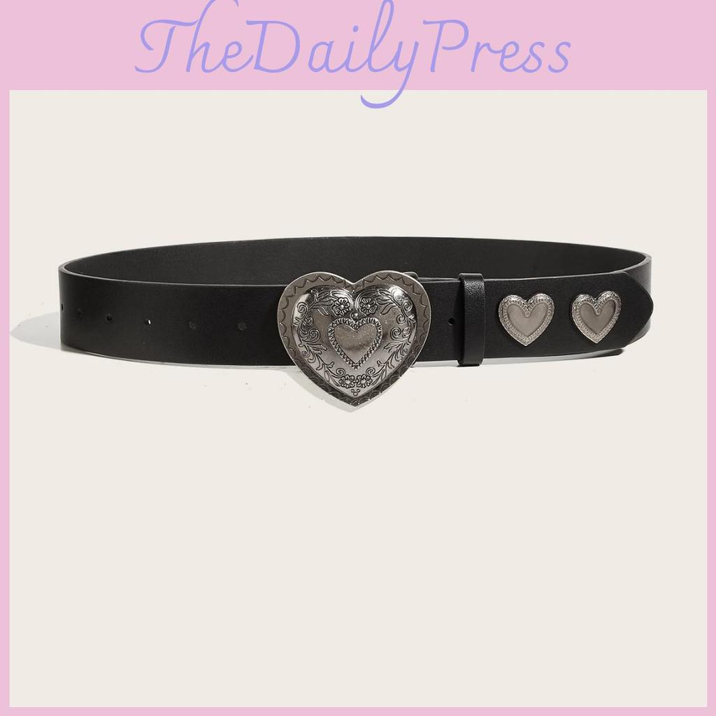 Color Solid Retro Summer Punk Leather Belt With Heart Snap Closure Trendy Look