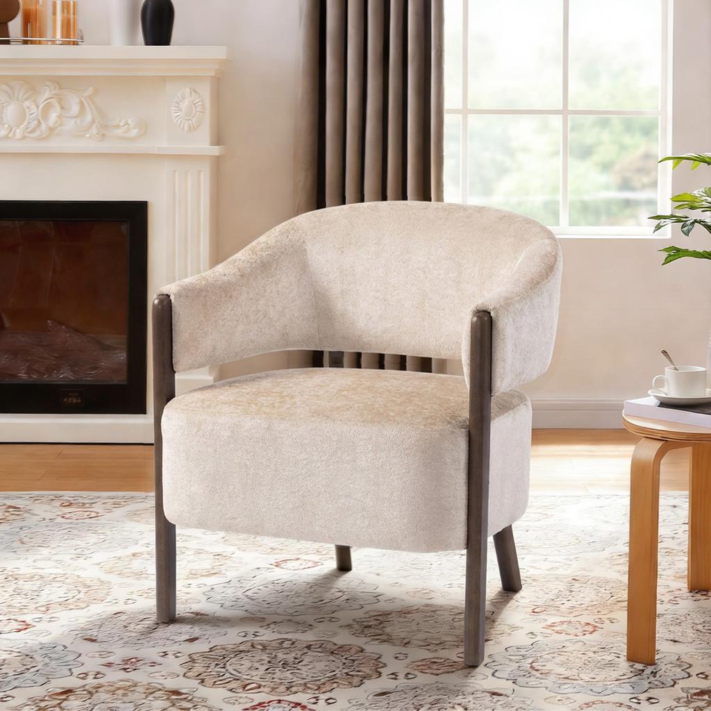 Chenille Lounge Chair, Wide Seat, Beige Armrests
