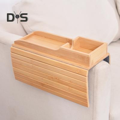 Bamboo Sofa Armrest Tray with Cup Holder Anti-Slip Sofa Organizer Tray Foldable Sofa Caddy Table for Drinks Phone Remote