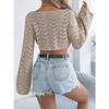 HNXC  Spring Summer Solid-color Hollowed-out Flared Sleeve Casual Loose Knitted Sweater Vacation Crop Top Women's Wear