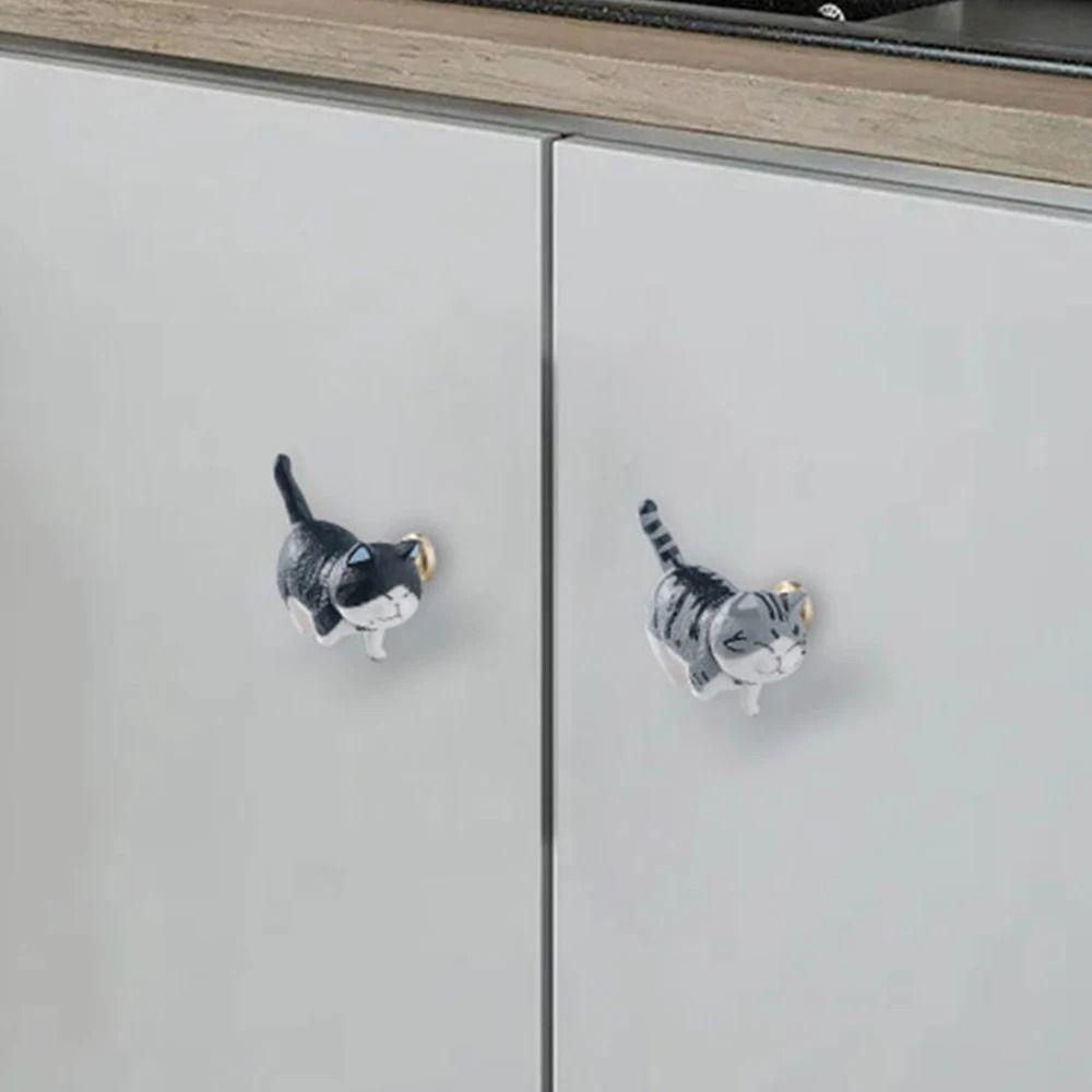 Resin Wardrobe Door Knob Handle Lovely Hanging Hooks Furniture Cat Shape Drawer Knobs Kids Bedroom