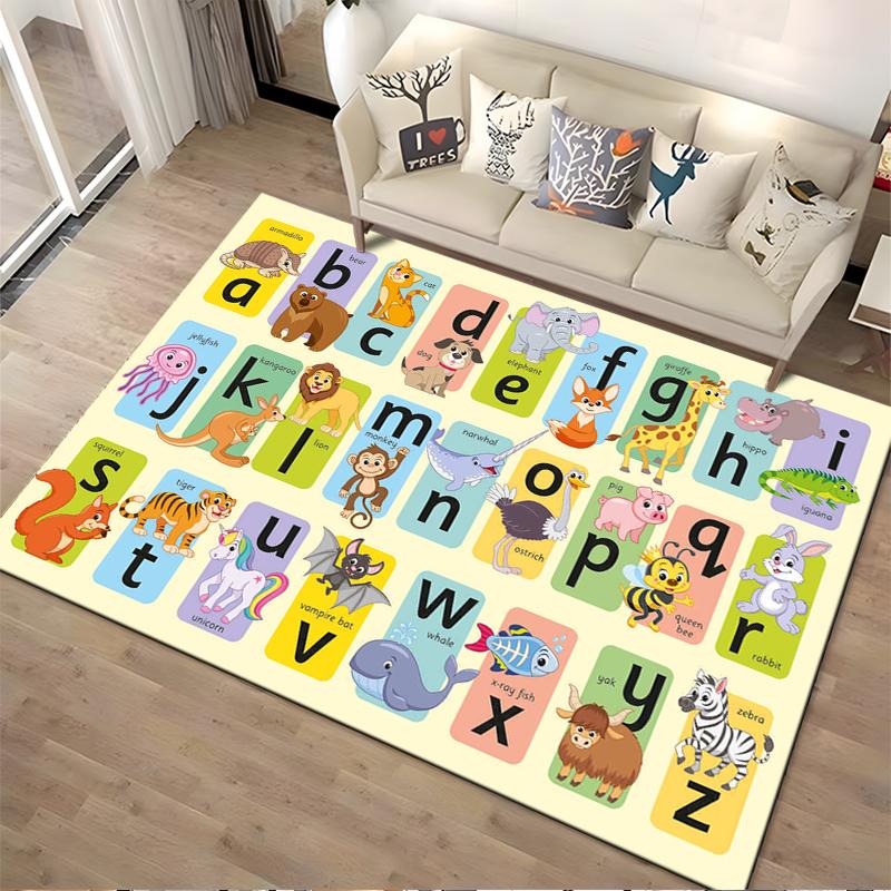 Alphabet Animal Characters Educational Rug - Non-slip rug suitable for living room and bedroom sofas.