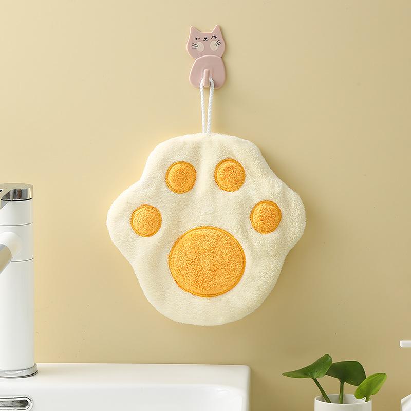 Hand Towel Can Be Hung Up Cat Footprints Cartoon Animal Hand Towel Cleaning Tables Washing Dishes Adult Hand Towels Quick Drying Towel