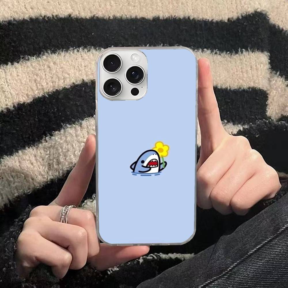 Cute anime Shark Phone Case For iPhone 17 16 15 14 13 12 11 Pro Max Plus Satin Colorful Cover