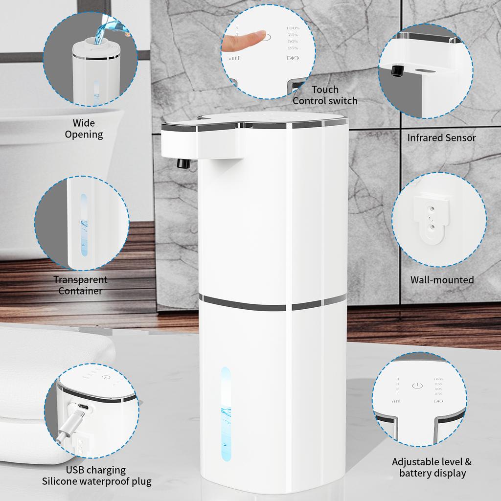 420ML Automatic Soap Dispenser Touchless Type C USB Rechargeable Electric Soap Dispenser Waterproof Foam/Liquid Dispenser