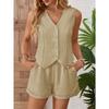 INS European and American design style all-cotton suit vest set, women's summer casual sleeveless vest and shorts two-piece set