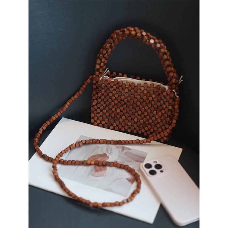 Handwoven Beaded Mini Square Tote Bag With Chain Strap Crossbody Shoulder Women Daily Street Style