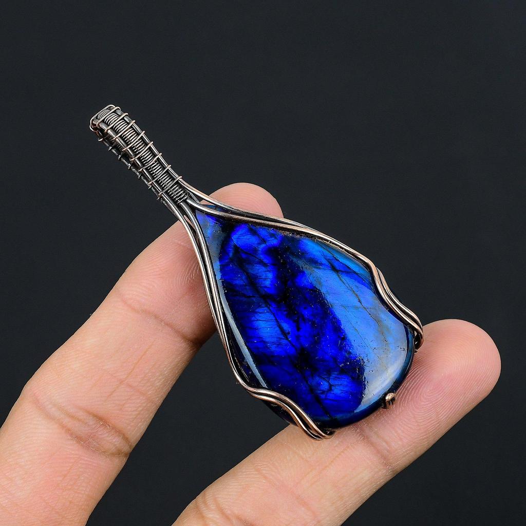 Blue Flash Labradorite Handmade Pendant, Natural Gemstone Jewelry, 999 Copper Wire Wrapped Pendant Jewelry, For Gift