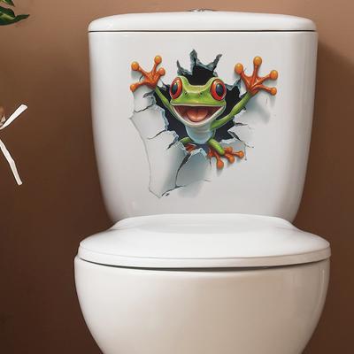 Cartoon Frog Breaking Through Wall Sticker Self-Adhesive Removable Living Room Hallway Dorm Home Decor