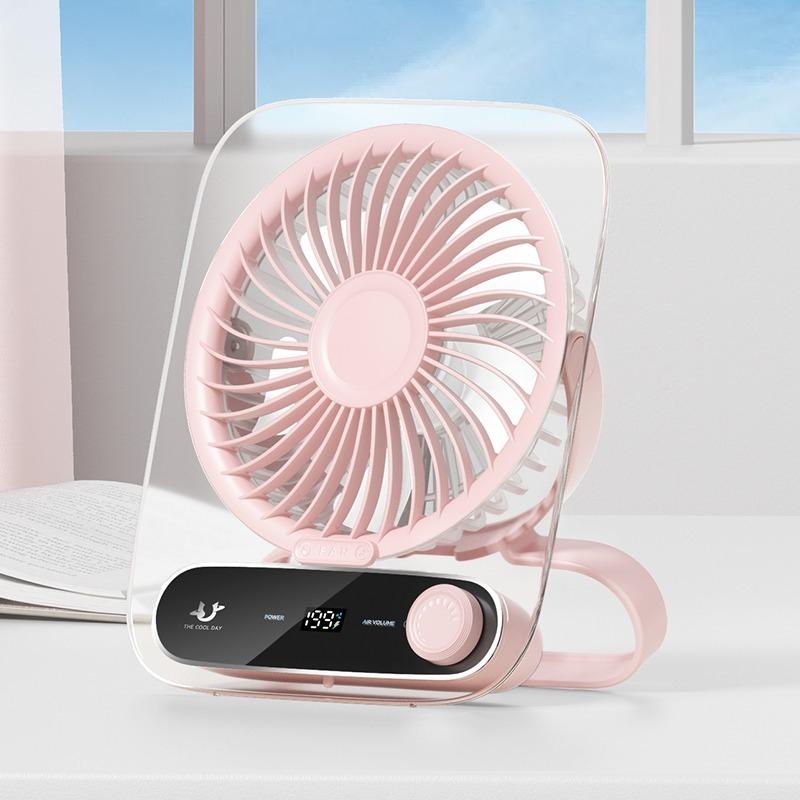 

2025 USB Desktop Fan - Silent and Ultra-Thin with Digital Display and Night Light for Dorm, Office, and Home розовый