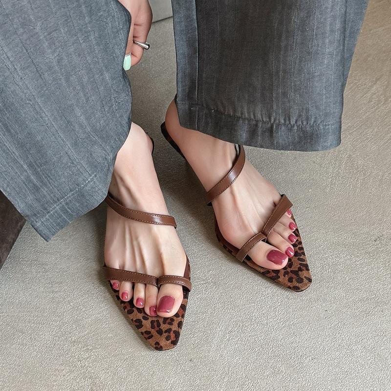 Sexy Set of Toe High Heels for Women's Spring and Summer 2025 New Niche One-word Strap Back Empty Stiletto Half-drag Sandals