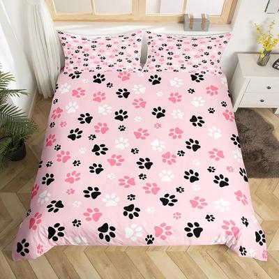 3D Print Dog Paw Print Bedding Set King Purple Galaxy Puppy Footprint Duvet Cover Pets Animal Themed Quilt Cover Set