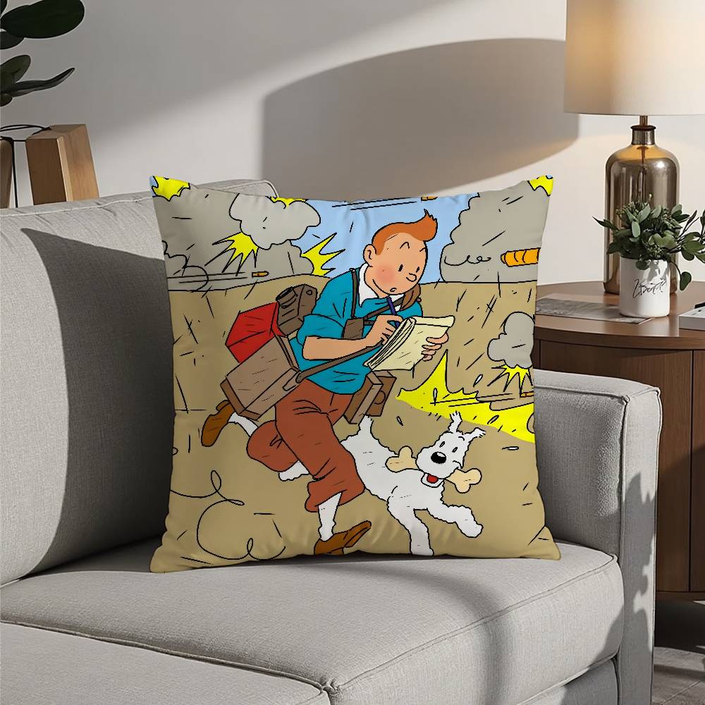 Anime T-Tintines Kissenbezug 3D-Druck Polyesterfaser 40*40cm Zuhause Sofa Dekoration Festivalgeschenk