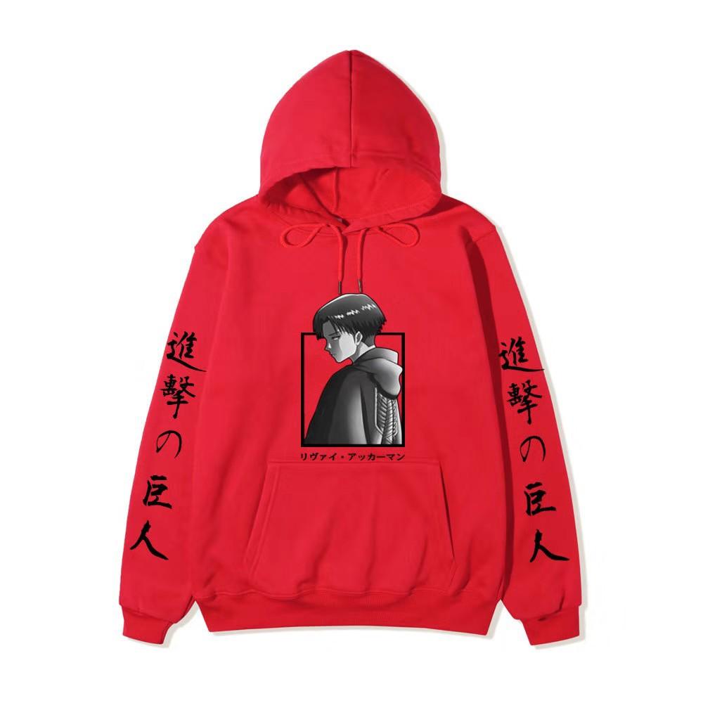 Attack on Titan Levi Ackerman Hoodie Unisex Fleece Sweatshirt Japanese Text Double Sleeve Print Autumn Winter Pullover