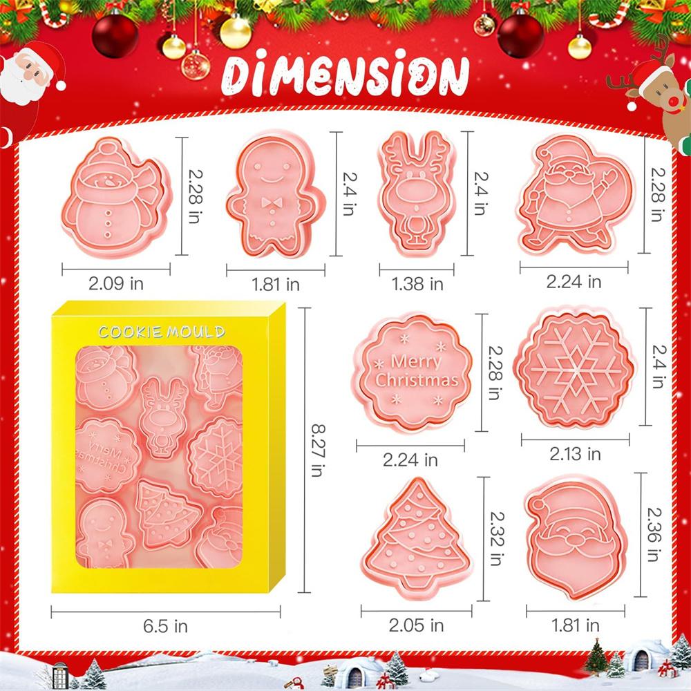 8 PCS Christmas Cookie Molds Christmas Dough Stamps Plastic 3D Cartoon Pressable Cookie Molds DIY Candy Baking Pastry Decoration