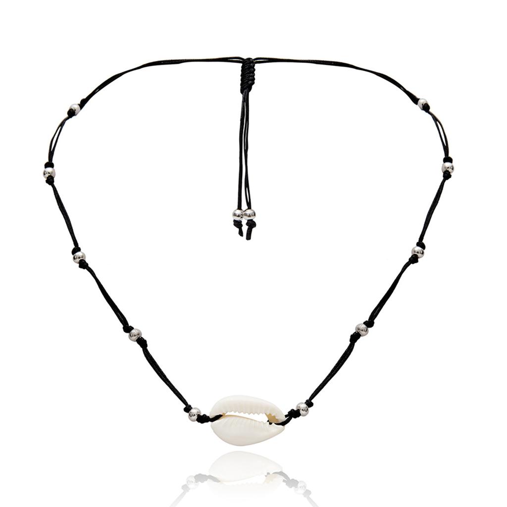 Simple Ethnic Style Shell Necklace, Handmade Beaded Adjustable Neck Chain Bracelet