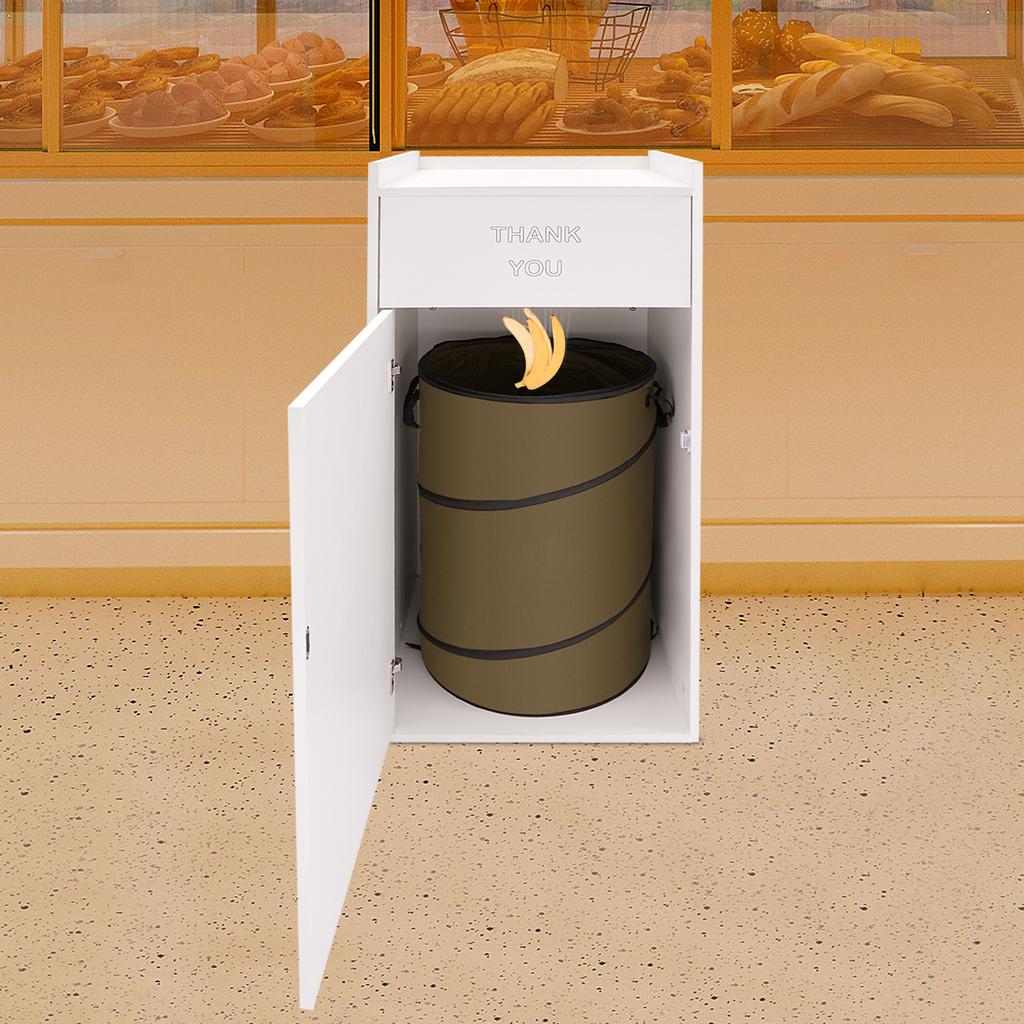 Modern White Wooden Trash Cabinet, Rectangular Freestanding Commercial Garbage Bin W/ 30L Capacity, Garbage Storage Container