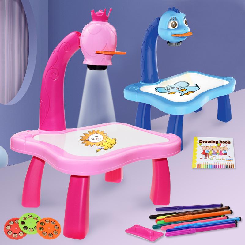 Children Led Projector Art Drawing Table Toy Kids Painting Board Desk Arts Crafts Educational Learning Paint Tools Toy for Girl