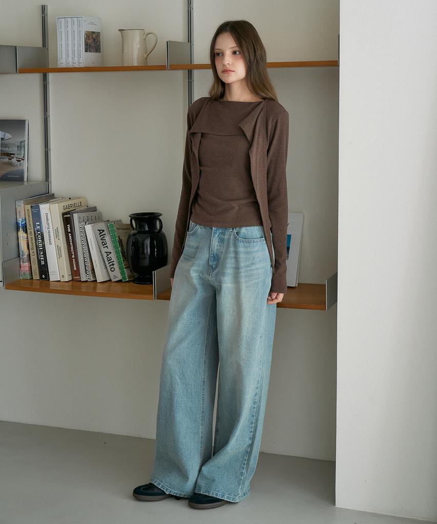 DEHEVE Drape Scarf Long Sleeve [Brown]