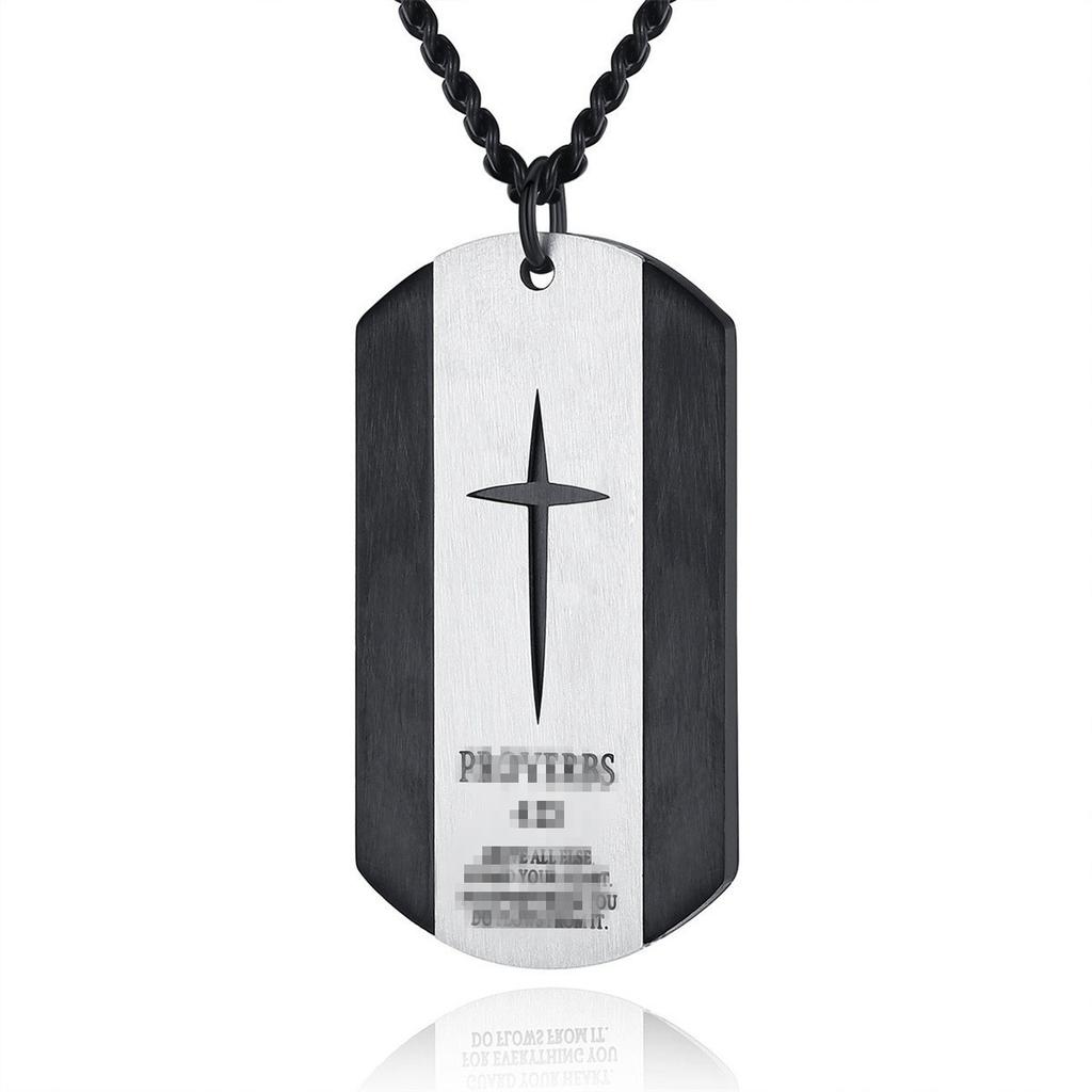 Silver Stainless Steel Cross Dog Pendant Necklace for Men