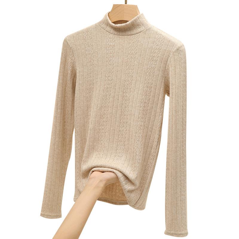 Knitted Base Layer Women's Autumn and Winter New Style with a Half-turtleneck Sweater Slim Fit Mid-neck Warm Long-sleeved Top