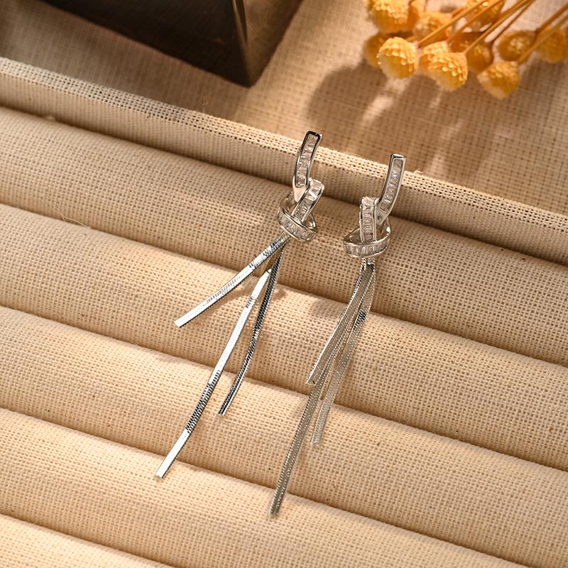 2024 New Silver Knotted Long Tassel Earrings: Elegant High-End Style for Women