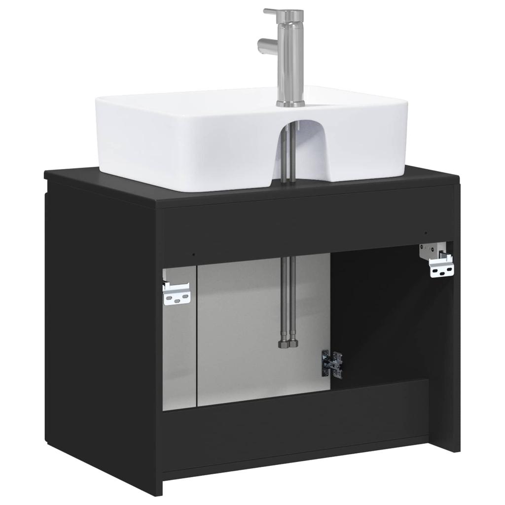 Bathroom Furniture Set Black Engineered Wood